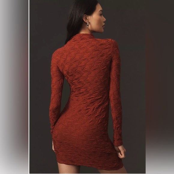NWT MAEVE ANTHROPOLOGIE Long-Sleeve Scrunch Textured Mini holiday Dress wine XXS - Picture 8 of 15